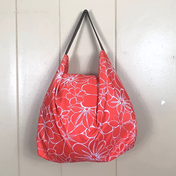 NEIMAN MARCUS 19x16.5 PINK WHITE FLORAL TROPICAL ZIPPER HOBO SHOULDER TOTE BAG - Picture 3 of 9